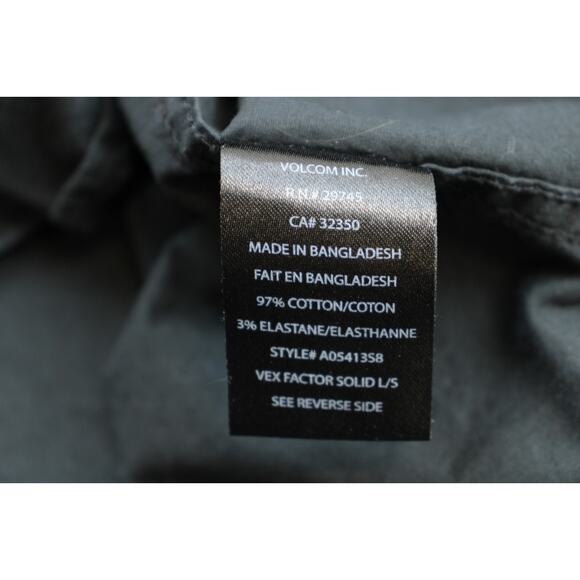 Volcom Shirt Mens Large Black Classic Fit Cotton Blend Stretch Button Up Logo - Picture 5 of 7